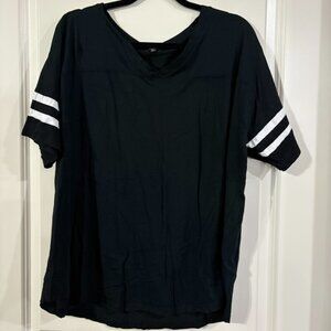 Ambiance black V-neck varsity stripe tee 3X
